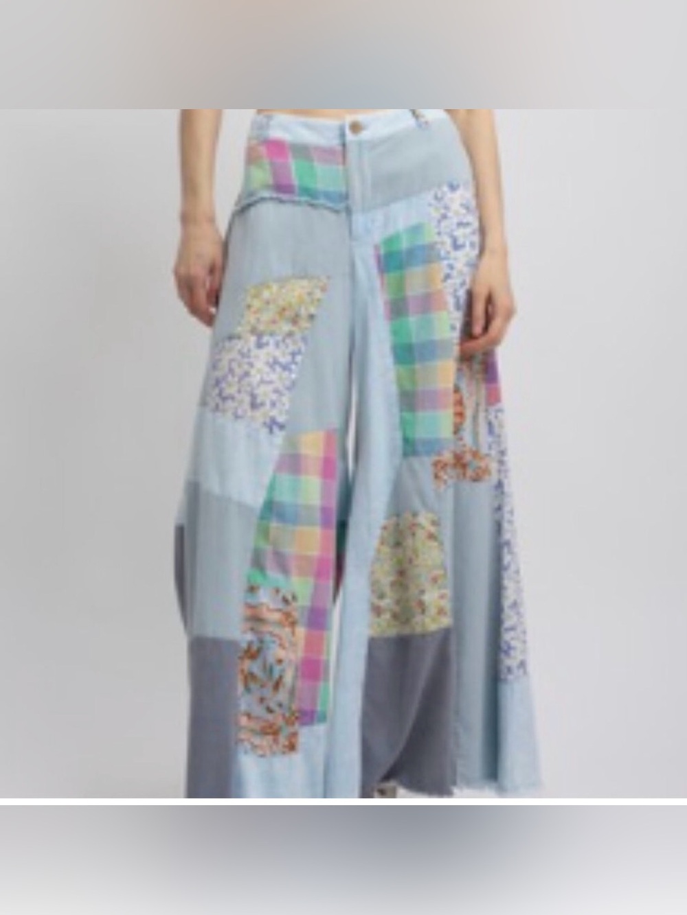 Patchwork Light Blue Wide-Leg Pants with Pastel Panels